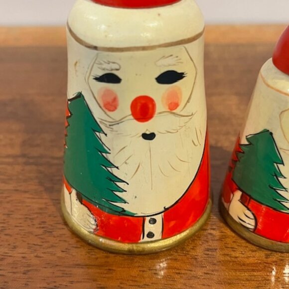Set of 3 Vintage Graduated Wooden Christmas Santa Claus Bells - Picture 2 of 6